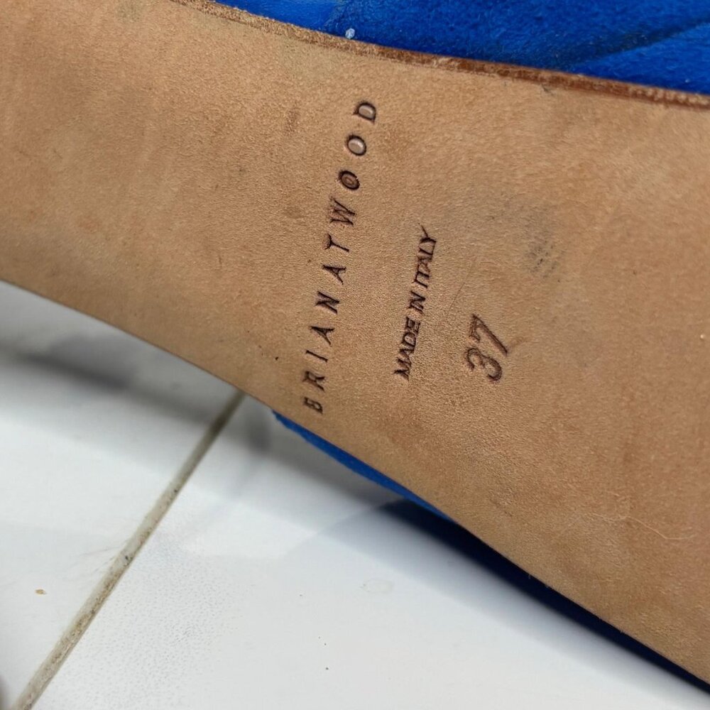 Brian Atwood TRIBECA Cuffed Blue Suede Platform Heels Multicolor Ankle Strap 37 - Picture 12 of 12
